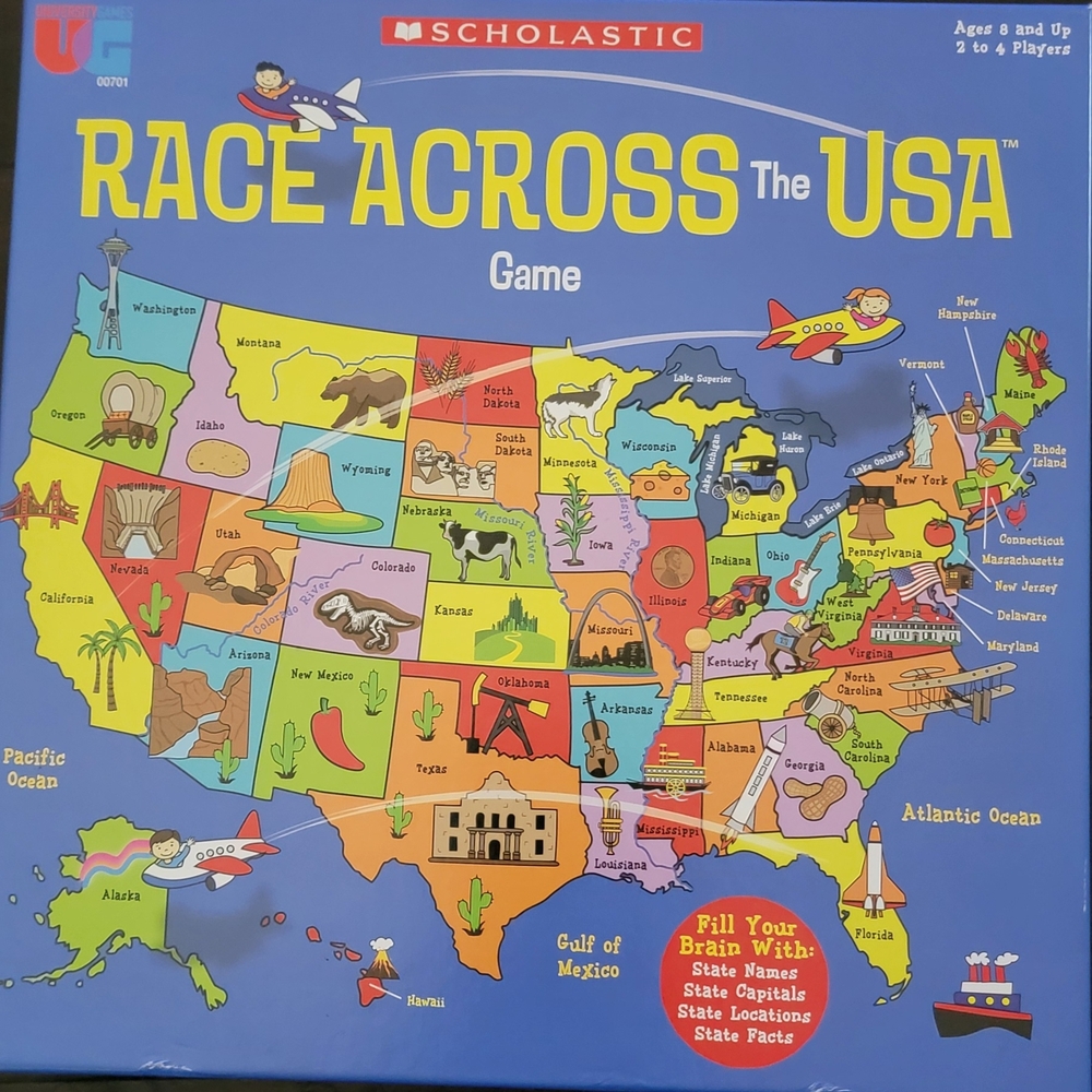 Scholastic Race Across the USA Game - Colorful Educational Board Game